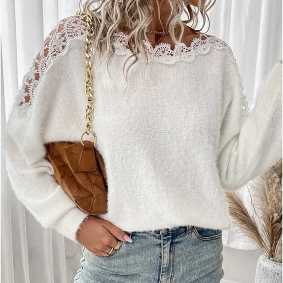 Delilah Wear Sweaters - New white contrast lace sweater